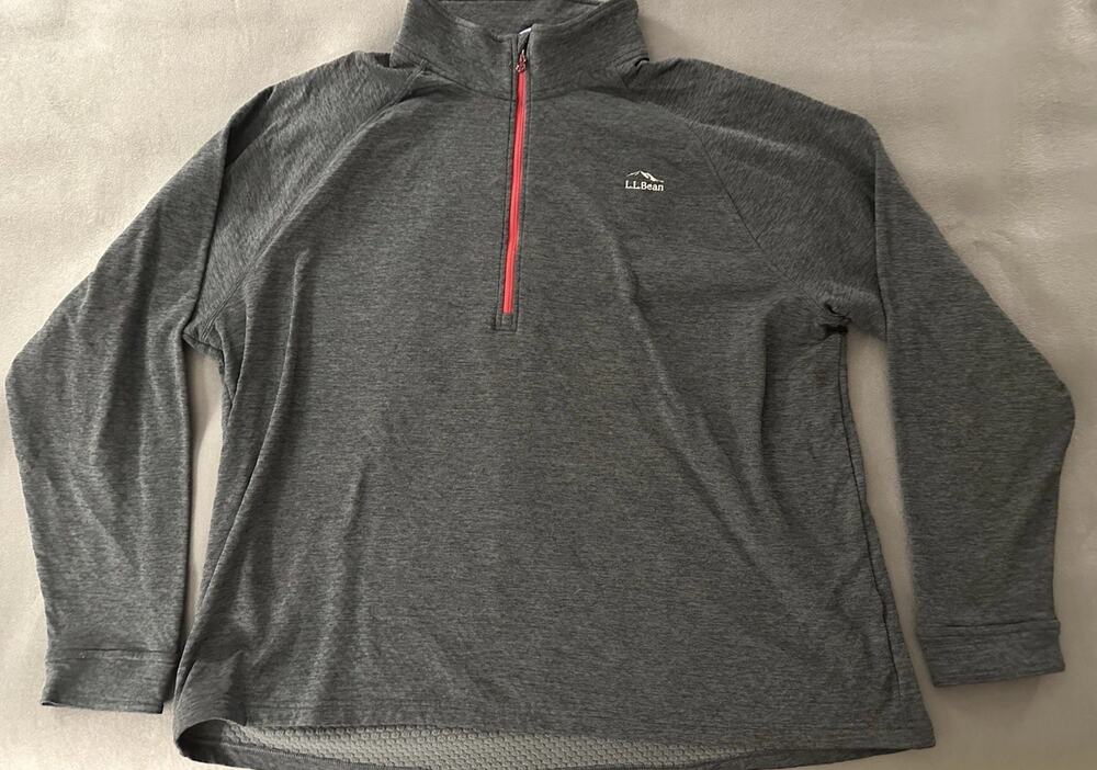 L.L.Bean Mens XXL Quarter Zip Pullover Gray Red Slightly Fitted Performance 2XL